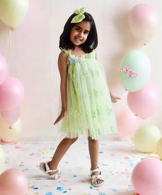 Green flower embroidered net dress 1
