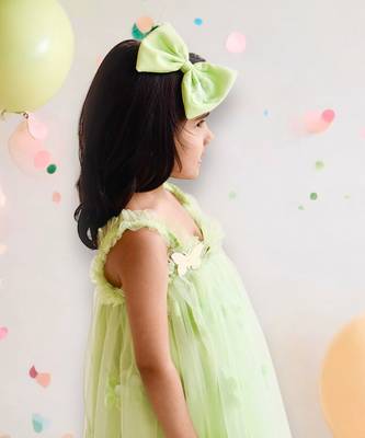Green flower embroidered net dress 3