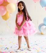 Pink flower embroidered net dress