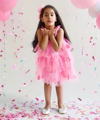 Pink flower embroidered net dress 3