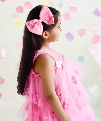 Pink flower embroidered net dress 4