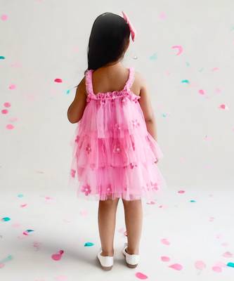 Pink flower embroidered net dress 5