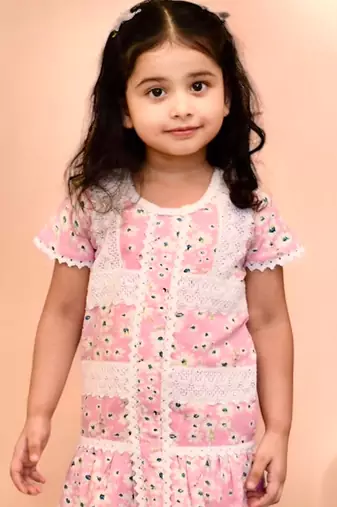 Pink floral printed dress