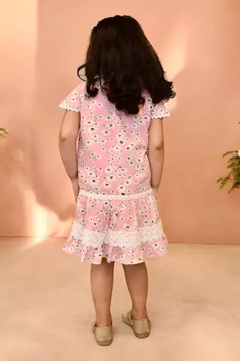 Pink floral printed dress