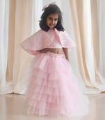 Pink crop top skirt with cape