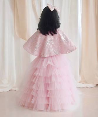 Pink crop top skirt with cape 3