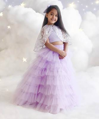 Lilac crop top skirt with cape 1