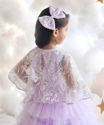 Lilac crop top skirt with cape 2