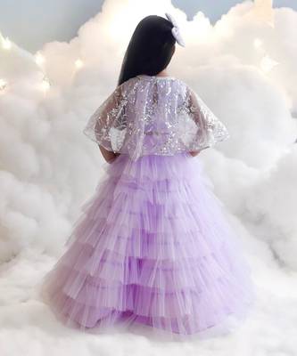 Lilac crop top skirt with cape 3