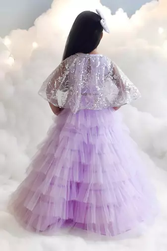 Lilac crop top skirt with cape