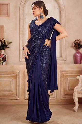Blue imported sequence work ready to wear saree