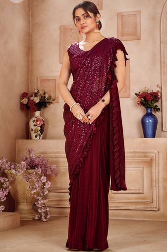Maroon imported sequence work ready to wear saree