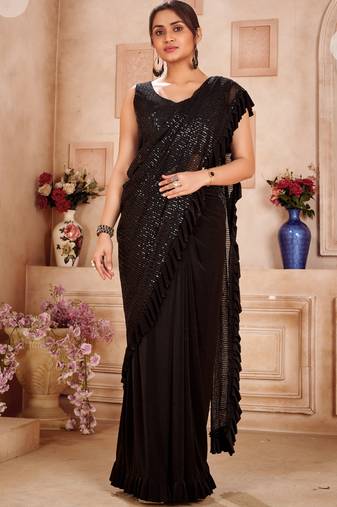 Black imported sequence work ready to wear saree