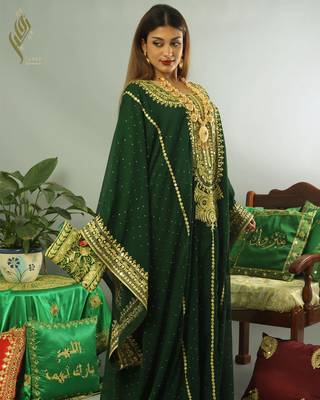 Dark Green Georgette Aari Work Kaftan 1