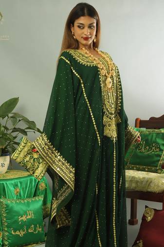 Dark Green Georgette Aari Work Kaftan