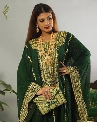 Dark Green Georgette Aari Work Kaftan 2