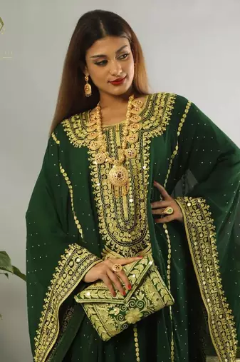 Dark Green Georgette Aari Work Kaftan