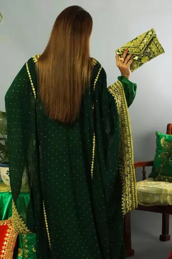 Dark Green Georgette Aari Work Kaftan