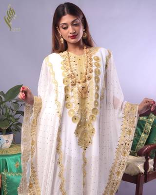 Sale New White Aari Embroidery Stone Work Georgette Casual Stitched Wedding Party Wear Dress 260 1