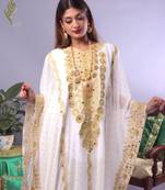 Sale New White Aari Embroidery Stone Work Georgette Casual Stitched Wedding Party Wear Dress 260