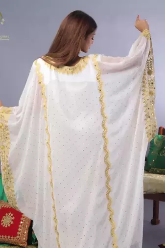 Sale New White Aari Embroidery Stone Work Georgette Casual Stitched Wedding Party Wear Dress 260