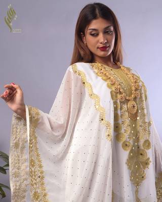 Sale New White Aari Embroidery Stone Work Georgette Casual Stitched Wedding Party Wear Dress 260 3