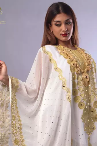 Sale New White Aari Embroidery Stone Work Georgette Casual Stitched Wedding Party Wear Dress 260