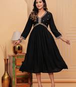 Women's rayon solid zari work sequence embroidered flared ethnic indian gown