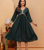 Women's rayon solid zari work sequence embroidered flared ethnic indian gown