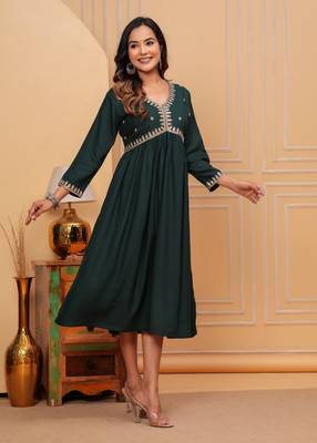 Women's rayon solid zari work sequence embroidered flared ethnic indian gown 2