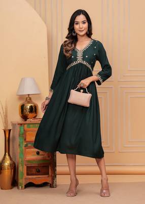 Women's rayon solid zari work sequence embroidered flared ethnic indian gown 3