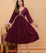 Women's rayon solid zari work sequence embroidered flared ethnic indian gown