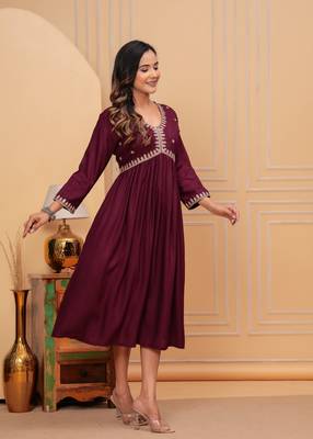 Women's rayon solid zari work sequence embroidered flared ethnic indian gown 2