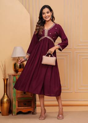 Women's rayon solid zari work sequence embroidered flared ethnic indian gown 3