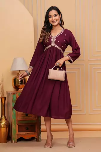 Women's rayon solid zari work sequence embroidered flared ethnic indian gown