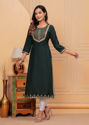 Rayon sequence embroidered solid a-line designer ethnic wear & festive wear kurti for womens & girls 2