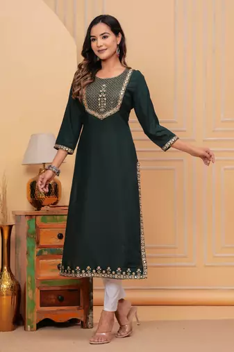 Rayon sequence embroidered solid a-line designer ethnic wear & festive wear kurti for womens & girls