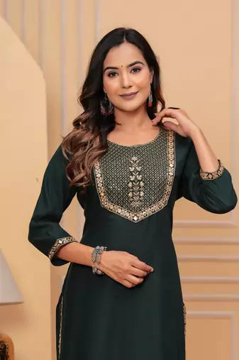 Rayon sequence embroidered solid a-line designer ethnic wear & festive wear kurti for womens & girls
