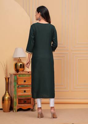 Rayon sequence embroidered solid a-line designer ethnic wear & festive wear kurti for womens & girls 5