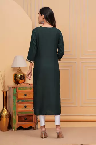 Rayon sequence embroidered solid a-line designer ethnic wear & festive wear kurti for womens & girls