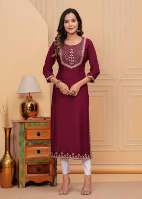 Rayon sequence embroidered solid a-line designer ethnic wear & festive wear kurti for womens & girls 1