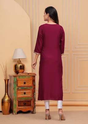 Rayon sequence embroidered solid a-line designer ethnic wear & festive wear kurti for womens & girls 5