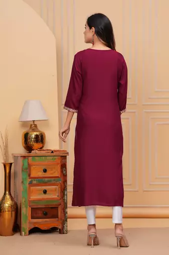 Rayon sequence embroidered solid a-line designer ethnic wear & festive wear kurti for womens & girls