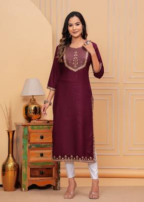 Rayon sequence embroidered solid a-line Kurta set 1