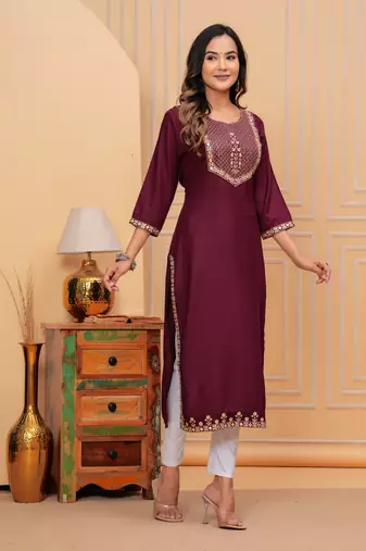 Rayon sequence embroidered solid a-line Kurta set