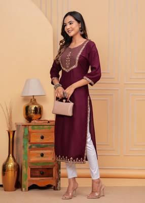 Rayon sequence embroidered solid a-line Kurta set 3