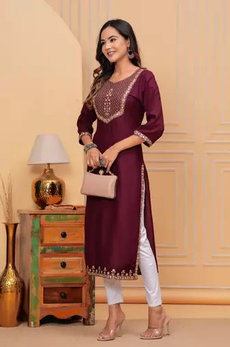 Rayon sequence embroidered solid a-line Kurta set