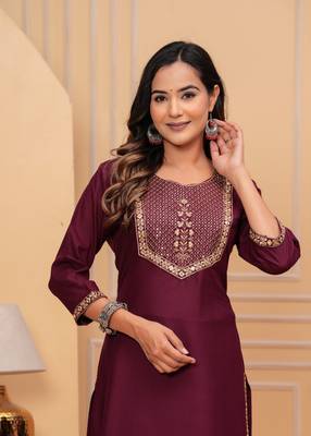 Rayon sequence embroidered solid a-line Kurta set 4