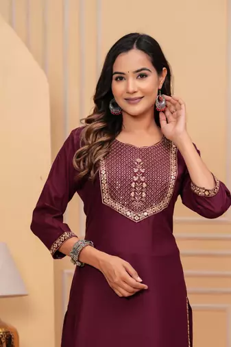Rayon sequence embroidered solid a-line Kurta set