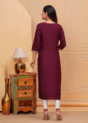Rayon sequence embroidered solid a-line Kurta set 5